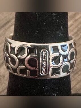 Coach Silver-tone and black enamel signature ring